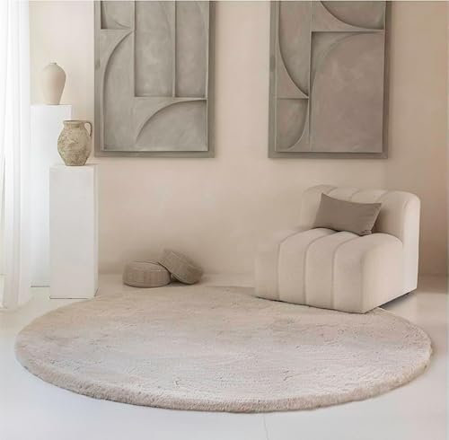Carpet Studio Comfy Teppich Rund Beige, Teppich Wohnzimmer Ø160 cm, Hochflor Teppiche, Wohnzimmerteppich, Shaggy Teppich Flauschig Schlafzimmer