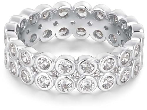 ANIA HAIE Damen Ring CHIC Creator Double Row Bezel aus 925 Sterling Silber, besetzt mit 60 Zirkonia, EUR Größe: 54, inkl. Geschenkverpackung