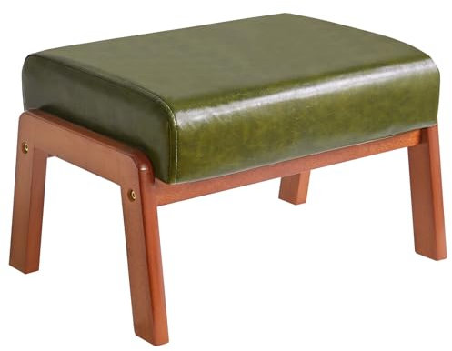 IBUYKE 10.2”H Kleiner Fußhocker Ottomane, Rechteckige PU Leder Fußablage Hocker mit Gepolstertem Sitz und Holzbeinen, Moderne Niedrige Ottomane Fußstütze für Wohn- Schlafzimmer, Dunkelgrün WBD013GR