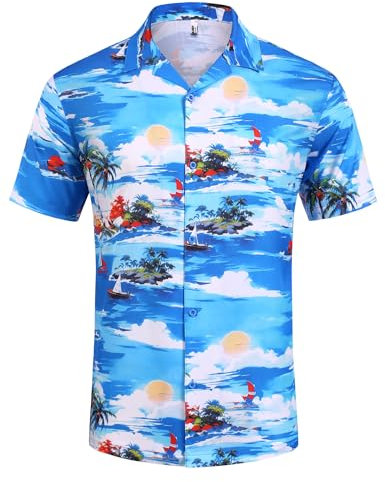 COOFANDY Hawaiihemd Herren Kurzarm Hawaii Hemd Männer Leichte Sommerhemd Strandhemd Button Down Hawaii Shirt Freizeithemd Sommer Kurzarmhemd Aloha Beach Hemd Meerblick M
