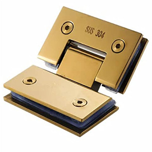 Folding Butt Hinges, Bathroom Clamp Clip,Glass Door Hinge,Pivot Hinges,Brushed Gold Color Shower Room Glass Door Clip/clamp,(135 Degree)