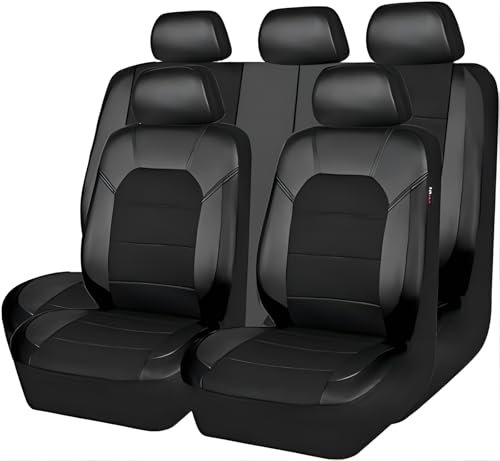 YNNBJX Leder Auto Sitzbezüge für VW Polo VI Golf VIII 2020-2025, Wasserdichtes VerschleißFest Leder Auto Sitzschutz Sitzbezug Schonbezüge Sets,A/Black