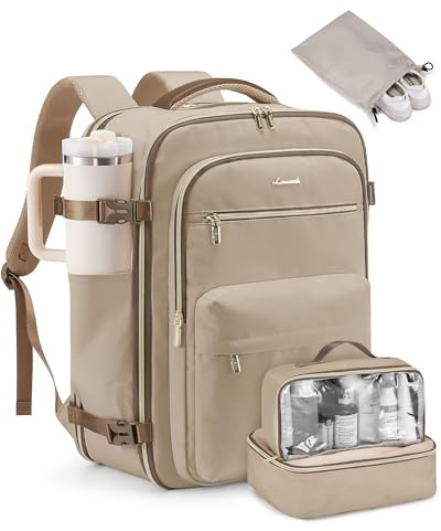 LOVEVOOK Handgepäck Rucksack Flugzeug, 40L Groß Reiserucksack Damen Herren Travel Backpack für 17,3 Zoll Laptop, TSA Freundlich Handgepäck Tasche Carry On Luggage für Reise Arbeit Weekender, Khaki