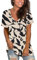 MOLERANI Womens T Shirts Short Sleeve V Neck Loose Summer Tees Basic Tops with Pocket Apricot Black Leaf M
