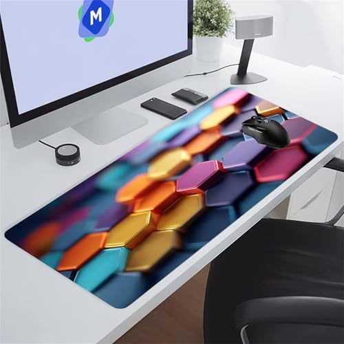 Tapis de Souris 1200x600x2 mm Tapis de Souris Gaming,avec Bords Cousus Tapis De Souris XXL Étendu avec Base en Caoutchouc Antidérapante Mouse Pad pour Gamer, Ordinateur, PC (Rose Jaune Bleu)