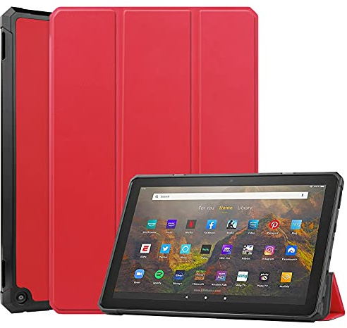 ADVDJBV Tablet-Hülle for Feuer HD10 Tablet-Fall-Abdeckung, Weich TPU. Schutzhülle mit Auto Wake/Sleep-Compatible with Fire Plus (2021)(Red)