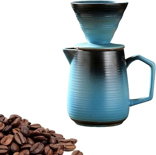 GBKDQQ 620ml Pour Over Kaffeemaschine Mit Tasse, Kaffeefilter Porzellan mit 100 Stück Papierfilter, Keramik-Kaffeeservice, geeignet für 1-3 Personen, Blau