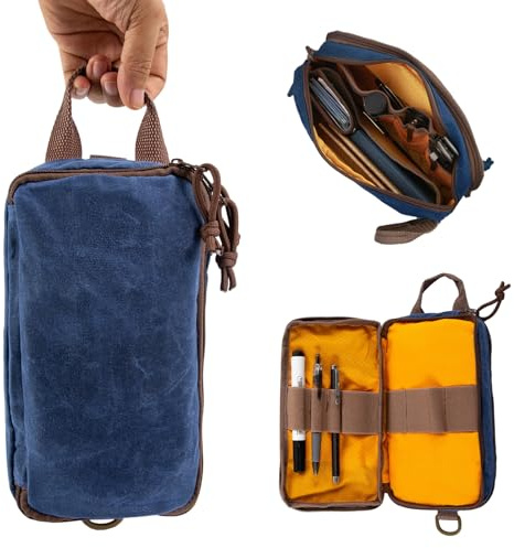 Balu Klein EDC Pouch Organizer aus Gewachster Leinwand 24x12x6cm | Werkzeugtasche mit 2 Reißverschlussfächern, Molle-System & D-Ringen, Vielseitige Zubehörtasche für Outdoor, Camping & Reisen