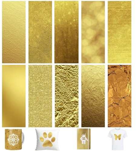 TriUnytion Infusible Transfer Ink Sheets, 10 Stück/Set Vorgefärbtes Sublimationspapier 11,5 x 30,5 cm Unschmelzbare Tintenblätter Transferpapier für T-Shirt, Tasse, Untersetzer (Gold)