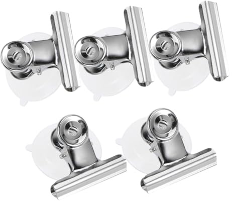 Homoyoyo Pinzas de Ventosa para Ventanas Domésticas 5 Unidades Acero Inoxidable Ventosa de PVC Transparente Clips sin Taladro para Cocina Baño y Organización Superficies Lisas