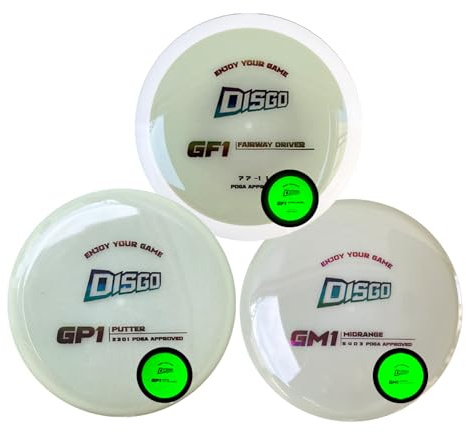 DISGO Disc Golf Disc Set- 170-178g Glow-in-The-Dark Disc | Putter, Midrange, and Driver | Professional Golf Discs for Outdoor Games & Competition PDGA Approved