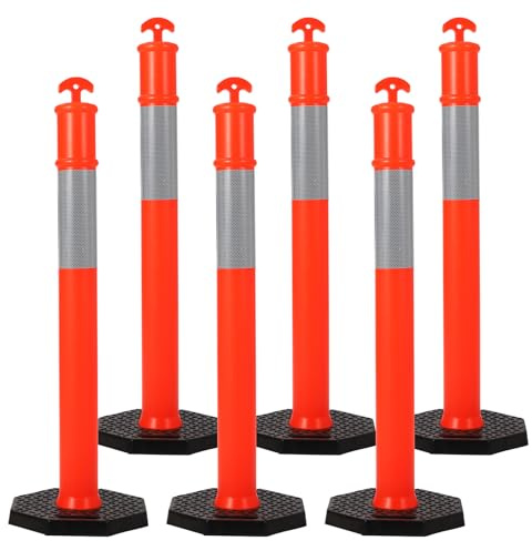 RBFGYIOP Paletti segnaletici riflettenti – Set da 6, 114 cm, base resistente – Alta visibilità, arancione e bianco, per sicurezza stradale, parcheggi, cantieri, formazione guida – Confezione da 6,