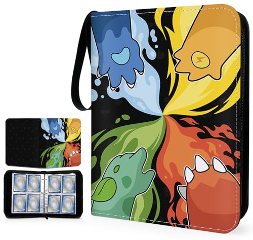SALUOKE Karten Sammelalbum 4-Pocket, Geschenk für Jungen Mädchen (Schwarz) | 50 Seiten 400 Taschen Sammelmappe mit Tragegriff, Tragbarer Wasserdichter Sammelkarten Album