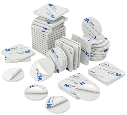 Godmony Doppelseitig Klebepads Extra Stark, 56pcs weiß Stück Klebeband Doppelseitig,Wasserfeste Montagepads (1,97 x 1,18) und Doppelseitiges Schaumstoff Klebepads (Kreise und quadrate)