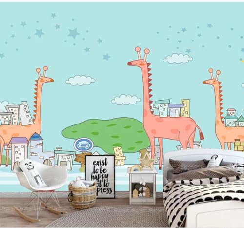 Cartoon Frisch Tiere Giraffe Haus 3D Tapeten Tapete Luxus Home Esszimmer Fototapete Effekt Wohnzimmer Schlafzimmer Kinderzimmer-300cm×210cm