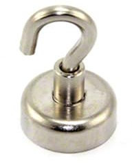 Neodymium Clamping Magnet with M4 Hook for Hanging, Holding or Displaying Items - 20mm Diameter x 34mm High - 16.5kg Pull