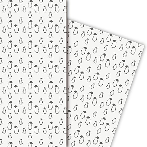 Kartenkaufrausch Cooles Pinguin Geschenkpapier Set - nicht nur für Weihnachten - für liebe Geschenkverpackung, 4 Bögen, 32 x 48cm Dekorpapier, Musterpapier zum Einpacken, basteln, scrapbooking