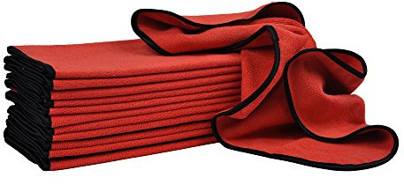 Detailer's Preference 390 GSM Premium Microfiber Towels, Ultra Soft, Lint-Free, Streak-Free, Highly Absorbent, Scratch-Free Cleaning & Drying Cloths for Auto, Home & Detailing, 16x24, 12-Pack, Red