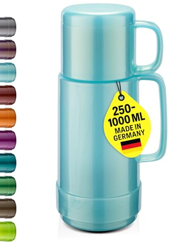 ROTPUNKT Isolierflasche 0,25 L mit integriertem Becher - Hochwertige Isolierkanne Made in Germany I Bis zu 24 h heiß & 36 h kalt (Andreas 80, Shiny Aquamarin)