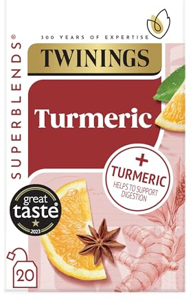 Twinings Superblends Turmeric Tea, Orange & Star Anise, 20 Tea Bags | Herbal Infusion, For After Meals, Digestion Support, Orange & Star Anise, Naturally Caffeine Free, Individually Wrapped