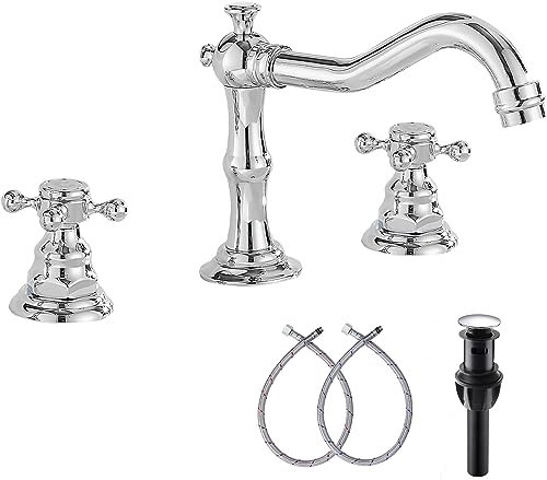 GGStudy - Rubinetto miscelatore per lavabo con due maniglie, tre fori, 8-40,6 cm, con troppopieno Rubinetto da bagno diffuso Finitura cromata.