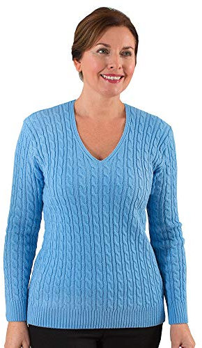 Fashion Friendly Ladies V-Neck Cable Knit Jumper | 8 Available (Blue, Large)