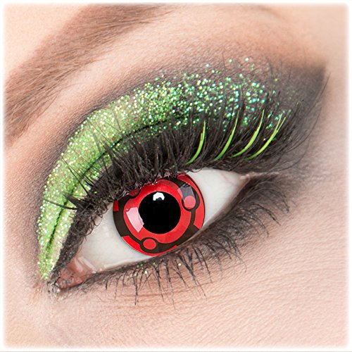 Farbige rote schwarze 'Madara' Kontaktlinsen ohne Stärke 1 Paar Crazy Fun Kontaktlinsen mit Kombilösung (60ml) + Behälter zu Fasching Karneval Halloween - Topqualität von 'Giftauge'