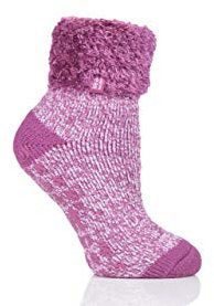 HEAT HOLDERS Ladies Lounge Feather Turn Over Cuff Slipper Socks Pack of 1 Pink 4-8