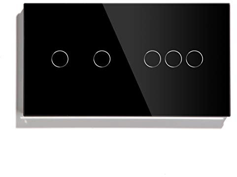 BSEED Táctil Dimmer (NON-WIFI) 2 Gang 1 Way y Interruptor WIFI 3 Gang 1 Way (Se Necesita Cable Neutro) Compatible con Alexa/Tuya/Gloogle Home,Panel de Vidrio 157 * 86 Interruptor de Luz de Pared Negro