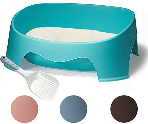 BPS Bandeja Gatos Gatitos Aseo Arenero Abierto para Mascotas Gatos con Pala Bandeja Sanitaria Plástica 4 Colores para Elegir 49.5 x 37 cm (Azul Cian) BPS-5592AZ