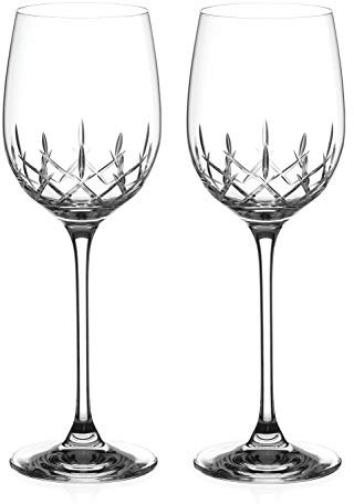 DIAMANTE White Wine Glasses Pair with ‘Classic’ Collection Hand Cut Design - Set of 2 Crystal Wine Glasses