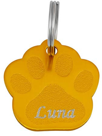 Hanessa Personalisierte Hundemarke mit Gravur orange Pfote Zinklegierung 27x28 mm | Halsband Anhänger Hund Gravur | Namensschild Hundehalsband personalisiert