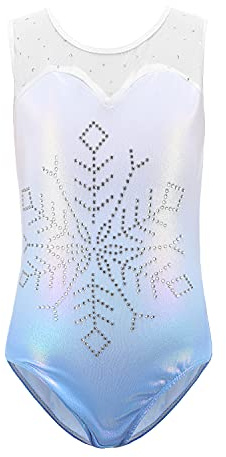 Sinoeem Justaucorps de Gymnastique pour Filles à Manches Longues avec épissure de Diamant Robe Dégradé de Couleur étincelante