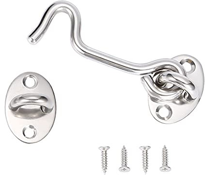 3 Inch Cabin Hook,Stainless Steel Hook and Eye Latch,Gate Hook Lock,Barn Door Swivel Window Hook Lock with Mounting Screws for Shed Gate or Garage Door(1 pcs)
