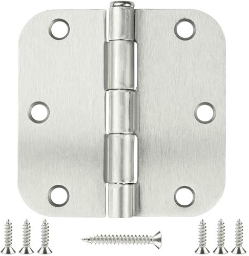 KIW Lot de 18 charnières de porte arrondies de 8,9 cm en nickel brossé satinénickel brossé 8,9 x 8,9 cm pour portes intérieures coins de rayon de 1,6 cm en acier argenté résidentiel très résistant,