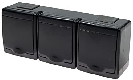 asvendo Aufputz 3-Fach Dreifach Steckdose IP44 Wassergeschützt Außenbereich Schwarz/Grau / / Weiß (grau)