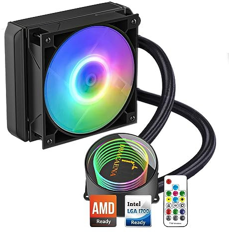 Dracaena AIO CPU Cooler, Color Change Remote, 120mm Radiator, ARGB PWM Fans Quiet Less Than 27DBA, Compatible with AMD AM5/AM4-Intel LGA 1700/1200/115X, Leakproof Technology, High Flow Pump, Black