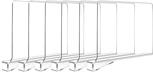 Hiziwimi 6 Stück Transparente Acryl-Regalteiler, multifunktionaler Regalteiler, verstellbarer Kleiderorganisator, transparenter Organizer für Lagerung, Holzschrank, Schlafzimmer(6)
