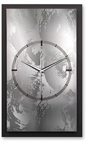 Kreative Feder 3D Designer-Wanduhr Silver Swirl in modernem Metallic-Look 50x30cm rechteckig analog lautlos ohne Ticken (Silver Swirl, leises Funkuhrwerk)