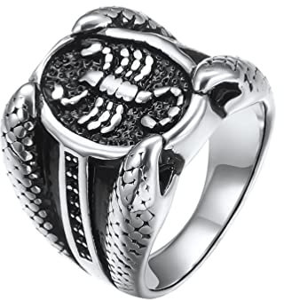 PAURO Herren Edelstahl Retro Gothic Skorpion Ring für Cocktailparty Silber Size 65 (20.7)