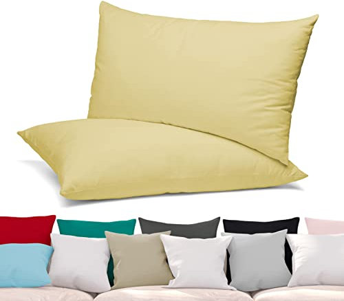 BEAUTEX 2er Set Kissenbezug, Kissenhülle aus gekämmter Baumwolle, Premium Jersey 160g/m², Größe und Farbe wählbar (40x80 cm, Gelb)