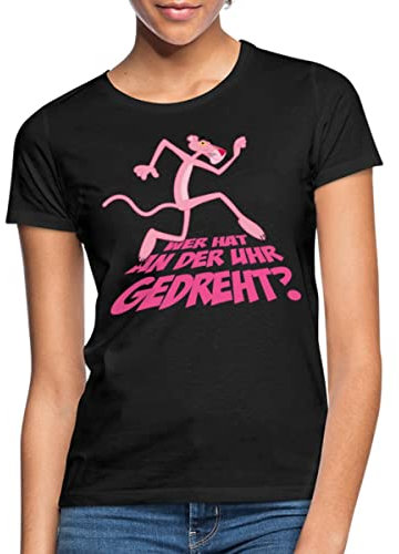 Spreadshirt Pink Panther Wer hat an der Uhr gedreht Lustiger Spruch Frauen T-Shirt, XL, Schwarz