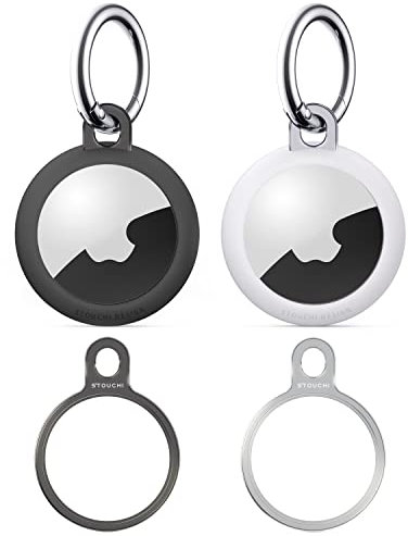 Stouchi 2er Pack Airtag Schlüsselanhänger mit TPU Hülle, Edelstahl Air Tag Schutzhülle Secure Holder Kratzfest Minimalistisches Design Kompatibel mit 2021 AirTags für Schlüssel, Tasche, Gepäck