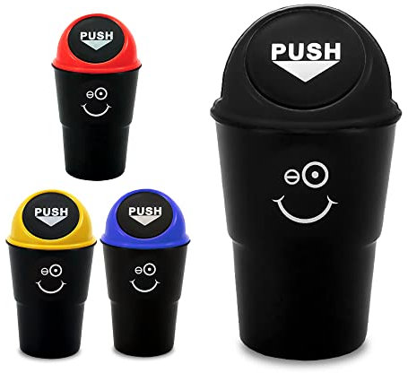GOODIZ Mini Car Bin Cupholder, Small Plastic Compact Durable Dust Bin With Lid, For Trash Rubbish Waste Storage, For Car, Office, Van, Desktop, Lorry