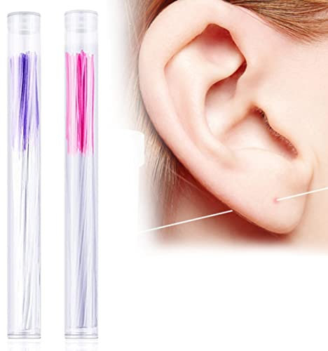 Luokeily Earrings Hole Cleaner Floss, Ear Hole Cleaning Tools Disposable Piercing Ear Piercing Care Odor Removal Cleaning Tool wire ear hole cleaning wire 120pcs (pink + purple)