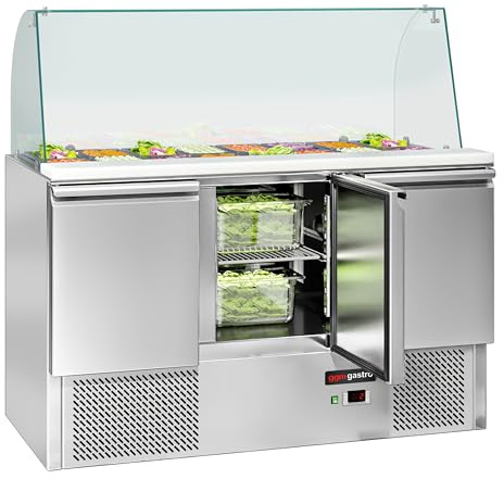 GGM Gastro | SAG147DRG#GSG147#07 | Saladette ECO - 1368mm - 3 Türen - mit hohem Glasaufsatz für 4x GN 1/1