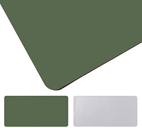 moaupr Bureau Double Face Tapis De Bureau, étanche Et en Cuir PU Accessoires De Protection De Bureau pour Ordinateur Portable, Souris Et écriture Vert Foncé + Gris 55x110cm/21.65x43.31in