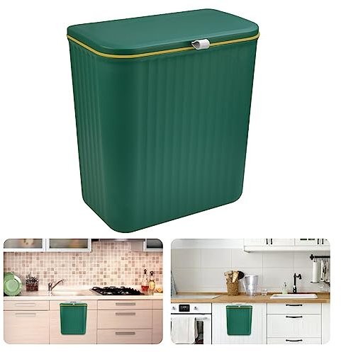 SCHYIDA Hängender Mülleimer, 9L Biomülleimer Küche zum Hängen Abfallbehälter mit Deckel Mülleimer Wohnmobil Grün Küchenabfalleimer zum Einhängen Abfalleimer für Küche, Badzimmer,26.5cm *16cm *29cm