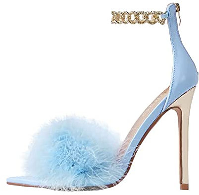 Sandali da donna con tacco, eleganti scarpe piatte con tacchi sottili e soffici scarpe estive con tacco alto, sandali con catena dorata, cinturino da sera, tacco alto, Lilla, 40