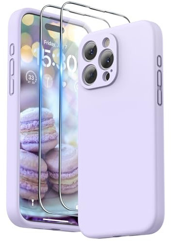 SURPHY Cover Protezione Fotocamera Compatibile con iPhone 15 Pro Max (6,7) con 2 *Vetro Temperato e Cordino,Silicone Liquido Custodia per iphone 15 pro max, Lillà